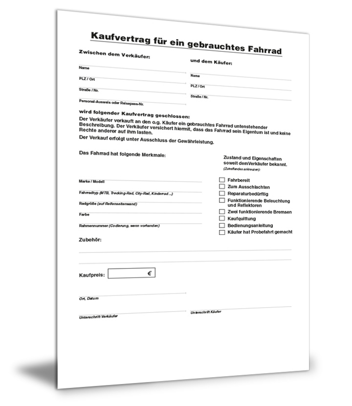 Kaufvertrag gebrauchtes Fahrrad